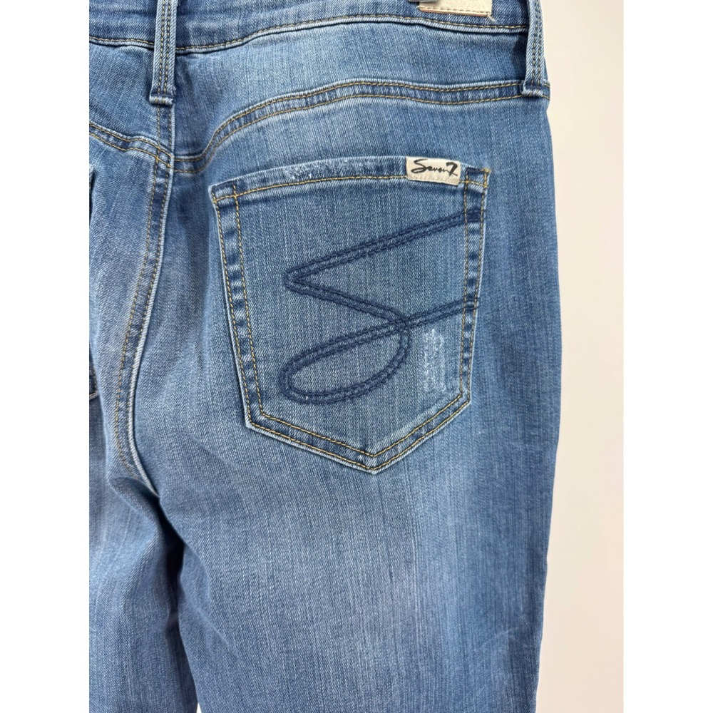Seven7 Womens Floral Embroidered Skinny Jeans Medium Wash Raw Hem High Rise - Picture 5 of 11